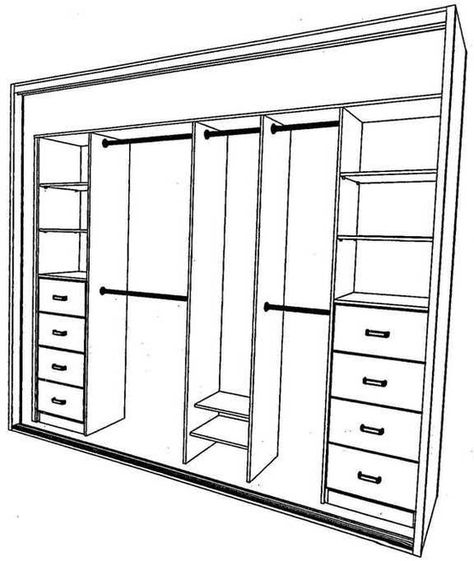 Built in wardrobe layout - like this but with cupboards above for sheets etc Wardrobe Layout, Walking Closet, Bedroom Cupboards, Wardrobe Organisation, Diy Wardrobe, Closet Layout, Build A Closet, Closet Remodel, Bedroom Closet Design