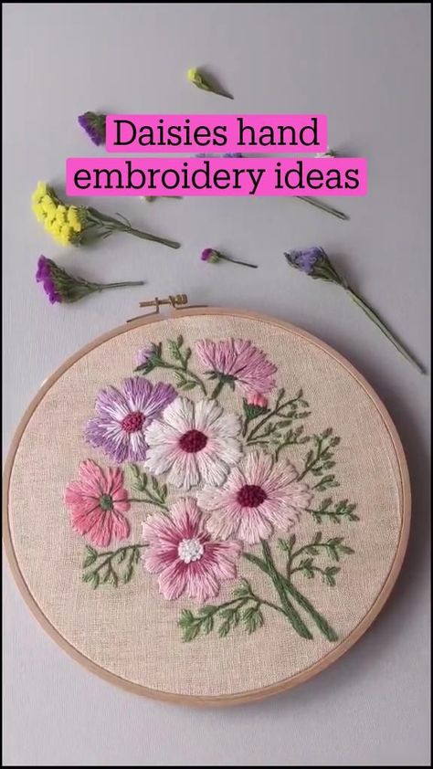 Daisies hand embroidery ideas | Embroidery and stitching, Basic embroidery stitches, Hand embroidery projects Embrodiary Ideas, Embroidery On Fabric, Satin Stitch Flower, Hand Embroidery Ideas, Flowers Hand Embroidery, Bordados Tambour, Embroidery Stitches Beginner, Basic Hand Embroidery Stitches, Embroidery Lessons