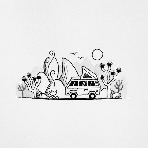 Joshua Tree Sharpie Drawings, Minimalistic Art, Minimalist Drawing, Pen Art, Joshua Tree, Vw Bus, Doodle Drawings, 로고 디자인, Simple Art