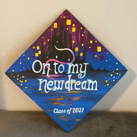 Shelby Z Currie on Instagram: “Another lovely #tangled cap shipping out today! . . . #gradcap #gradcapdesign #graduation2020 #graduation2021 #grad2021 #graduation…” Grad Cap Designs Tangled, Grad Hat Ideas Graduation Cap Decoration, Hadestown Graduation Cap, Grad Cap Ideas Tangled, Tangled Graduation Cap Ideas, Inside Out Graduation Cap, Aba Graduation Cap, Tangled Grad Cap, Rapunzel Grad Cap