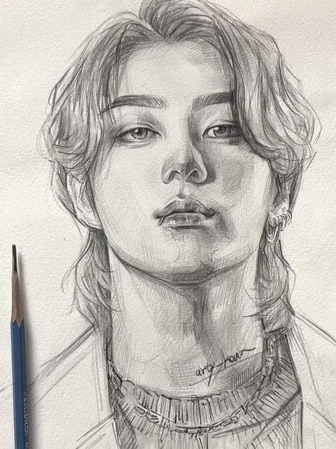 Jungkook Portrait Drawing, Jungkook Art Pencil, Jungkook Art, Smile Drawing, Arte Grunge, 얼굴 드로잉, Concept Art Tutorial, Art Photography Portrait, Drawing Sketching