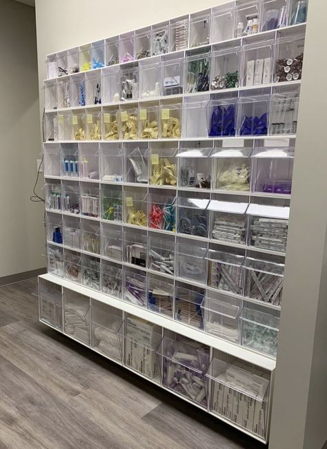 Dental Supply Organization, Medical Supply Storage, Supply Organization, Supply Room, Dental Office Design, Office Supply Organization, Vet Clinics, Veterinary Clinic, Dental Supplies