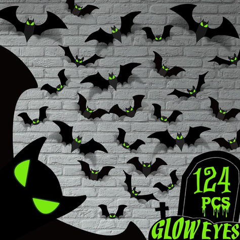 Spooky Glow Eyes 3D Bats Design: Our bats feature a realistic 3D design that creates a chilling effect, adding a touch of frightful fun to your Halloween decorations. Watch as they appear to fly across your walls, instantly transforming any space into a haunted haven.
Easy To Use: With their lightweight and adhesive backs, our bats are incredibly easy to install. Simply peel off the backing and stick them to any smooth surface, such as walls, windows, mirrors, or doors. Bat Wall Decor Halloween Decorations, Bat Decorations, School Halloween Party, Halloween Bat Decorations, Bat Wall, Halloween Fest, Bats Halloween, Halloween Decorations Indoor, Halloween School