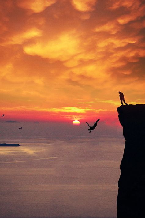 Live fast, die young | by Victor Habchy Shadow Silhouette, Cliff Diving, Need A Vacation, Sun Sets, Wow Art, Extreme Sports, Pics Art, On The Edge, The Edge