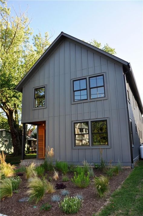 Find more ideas: Farmhouse Board and Batten Siding DIY Board and Batten Siding Exterior Rustic Board and Batten Siding Modern Board and Batten Siding With Stone Vinyl Board and Batten Siding Interior  #homedecor #homedecorideas  #remodel #remodeling #remodelaholic #exteriorpaintcolours #interiordesign Gray House, Board And Batten Siding, Casas Coloniales, Casa Exterior, Exterior Remodel, House Siding, Barn Style House, Design Exterior, Farmhouse Exterior