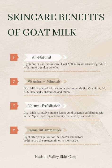 If you're looking for a natural skincare ingredient that gently exfoliates, hydrates, moisturizes, and calms skin, Goat Milk skincare products are for you. Hudson Valley Skin Care's Goat Milk products are natural, skin-loving, and packed with vitamins and minerals. Goat Milk Benefits, Benefits Of Goat Milk, Goat Milk Products, Milk Skincare, Milk Benefits, Natural Skin Care Ingredients, Milk Products, Skincare Benefits, Natural Exfoliant