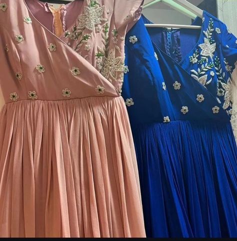 Explore our designer maggam work long frocks, crafted from luxurious Georgette, Chinnon, or Raw Silk. Each piece is meticulously designed with intricate maggam work, ensuring a unique and elegant look. With a quick dispatch time of just 3 days, these frocks are available starting at ₹3800 plus shipping. Colors and sizes can be customized to suit your preferences, making each frock truly one-of-a-kind. Reach us 📞 96404 90158 for enquires and bookings Work Long Frocks, Georgette Frocks, Ladies Frock Design, Frocks And Gowns, Bridal Blouses, Casual Frocks, Anarkali Dress Pattern, Churidar Designs, Frock For Women