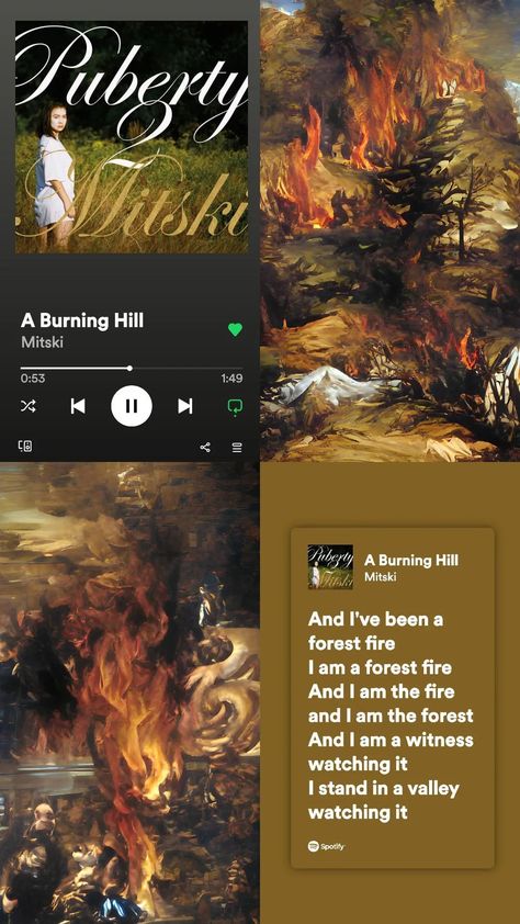 Forest fire, mitski, a burning hill, witness Forest Fire Tattoo, Fire Inside, Fire Tattoo, Forest Fire, I Survived, Stand By Me, Ig Story, Listening To Music, Forest