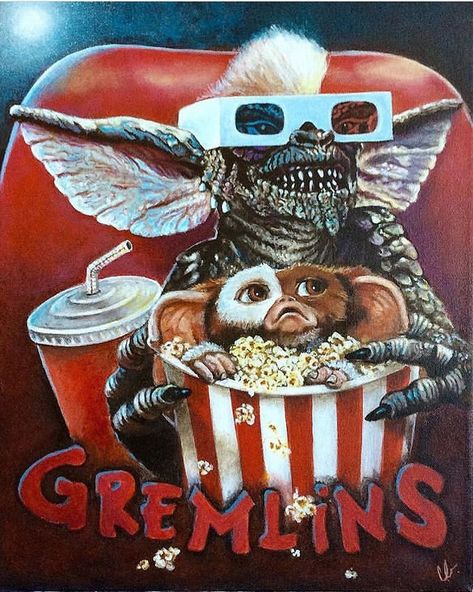 Gremlins by @carolinebeaudoinartist Horror Movie Decor, Film Decor, Image Halloween, Movie Decor, Art Alien, Retro Horror, Horror Posters, Horror Movie Art, Vintage Tin Signs