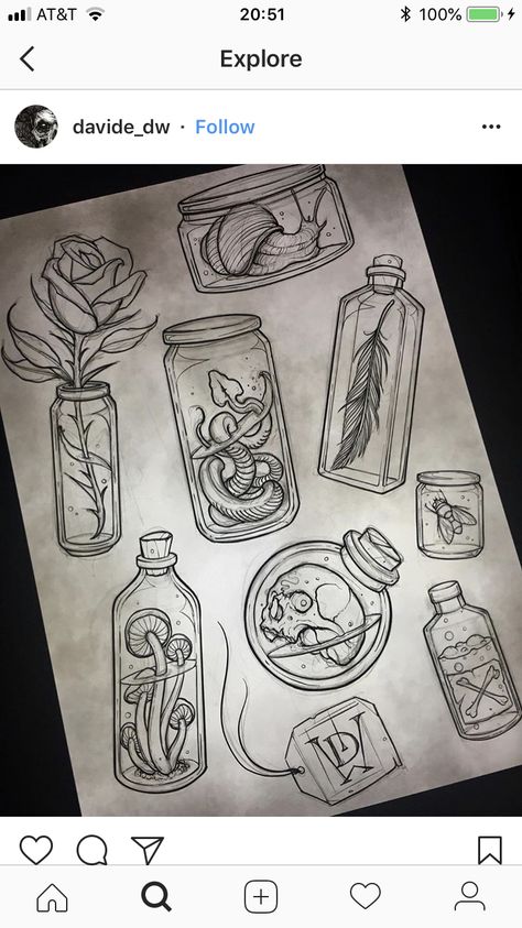 Witchy Sketches, Flash Art Tattoos, Vision Journal, Bleach Painting, Stencil Outline, Some Drawings, Kunst Tattoos, Bottle Tattoo, Drawing Eyes