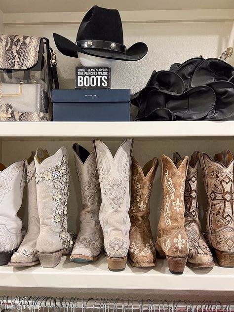 Luxurious closet design ideas to help make your master bedroom closet into an organized and beautiful space that's special just for you! Cowboy Boot Closet Storage, Cowboy Boot Storage Ideas Closet, Cowboy Boot Storage Ideas, Boot Storage Closet, Boot Storage Ideas, Cowboy Boot Storage, Luxurious Closet, Walk In Closet Organization, Closet Design Ideas