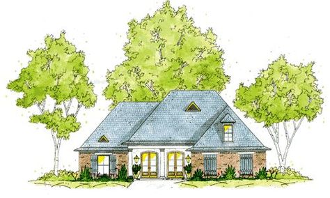 HousePlans.com 36-428 Acadian House Plans, Southern Style House Plans, Southern House Plan, Southern House, French Country House Plans, European House Plans, House Plans 3 Bedroom, Southern Design, Cottage Style House Plans