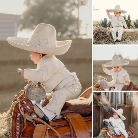 Charro Bautizo Photoshoot, Charro 1st Birthday, Ranchero First Birthday, Charro First Birthday, Bautizo Pictures, Baptism Photoshoot Ideas Boys, Cowboy Baptism Ideas, Charro First Birthday Boy, Charro Bautizo Centerpieces