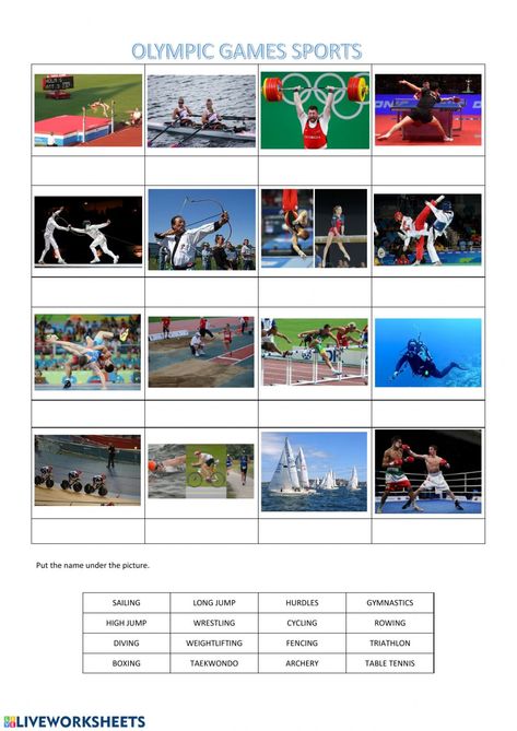 Olympic sports interactive worksheet Olympics Worksheets, Hidden Pictures Printables, Olympic Games For Kids, Olympics Activities, Olympic Games Sports, Basic English, Summer Olympic Games, The Olympic Games, Kids English