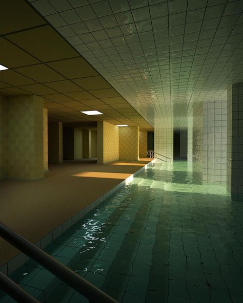 Kenopsia Aesthetic, Poolcore Aesthetic, Retro Futurism Architecture, Liminal Aesthetic, Liminal Places, Dreams Core Aesthetic, Dreamscape Architecture, Dreamcore Aesthetic, Pool Room