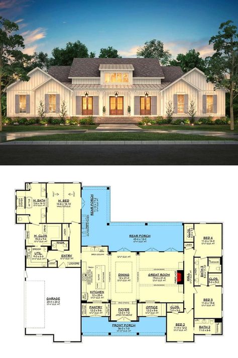 Master Suite Floor Plan, Vaulted Master Suite, Vaulted Master, Wraparound Porch, Farmhouse Floor Plans, Two Story House Plans, Dream Farm, House Plans One Story, 4 Bedroom House Plans