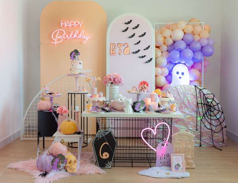 Spooky Cute Decor, Pink Boo Birthday Party, Halloween Pink Birthday Party, Happy Booday Party Girl, Spooktacular Birthday Party Girl, Pink Ghost Halloween Party, Halloween Dessert Table, Lumberjack Birthday Party, Halloween Countdown Calendar