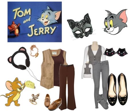 "Tom and Jerry" by cheesegram ❤ liked on Polyvore Tom And Jerry Outfits, Tom And Jerry Costume Best Friends, Tom And Jerry Halloween Costumes, Costumes Starting With J, Tom And Jerry Costume, Tom Und Jerry, Tom Et Jerry, Classy Halloween Costumes, White Dresses Graduation