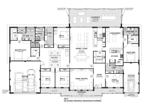 Dual Living House Plans Australia, Huge Bedrooms, Open Plan Living And Dining, Built In Robes, Duplex Plans, Activity Room, Home Design Floor Plans, Container House Plans, Home Theater Rooms