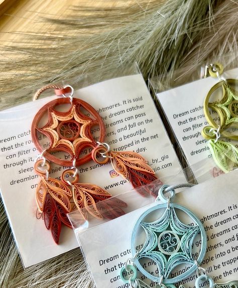 Stop Nightmares, Handmade Room Decor, Quilling Paper Art, Dream Catcher Jewelry, Dream's Cat, Red Orange Color, Quilling Paper, Color Necklace, Beautiful Dream