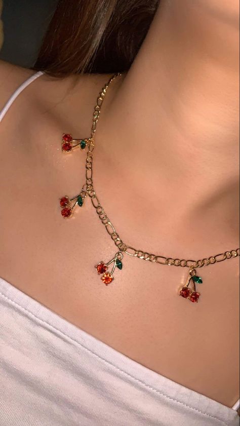 Fruit Jewellery, Necklaces Aesthetic, Quinceanera Jewelry, Cherry Charm, Necklace Aesthetic, Cherry Necklace, Fruit Jewelry, Polymer Clay Jewelry Diy, Beaded Necklace Diy