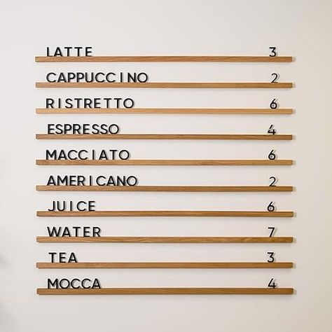 Amazon.com: Inko Horeca - Set of 10 Regular Rails - Changeable Letter Board - Floating Letter Shelf Menu - Letter Display Wall Ledge - Oak rails - 400 Letter set (Oiled Oak Rails + Black Letters) : Handmade Products Menu Letter Board, Wall Ledge, Display Wall, Church Decor, Large Letters, Wood Letters, Letter Set, Black Letter, Plaque Sign