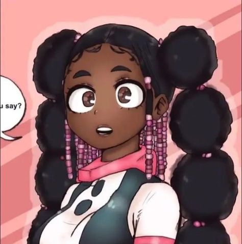 Black Fanart Anime, Black Mha Characters Oc, Blasian Uraraka, Blacktober Anime, Black Girls Animes, Blk Anime Pfp, Blasian Anime Pfp, How To Draw Black People Hair, Black Anime Drawing