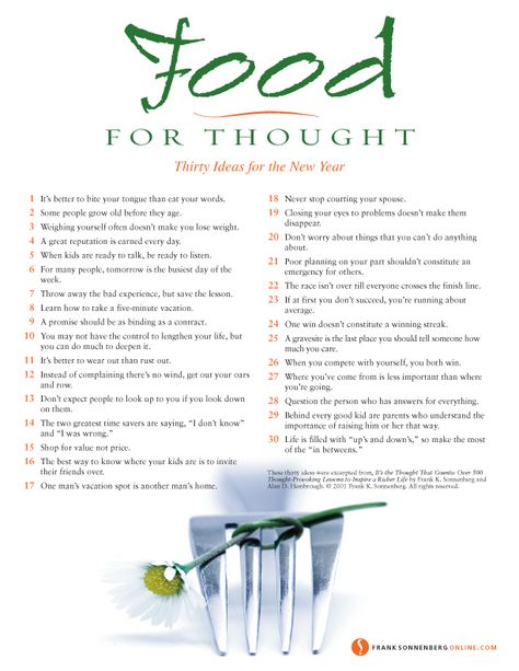 Food for Thought : Thirty Ideas for the New Year  | Values to Live By |  www.FrankSonnenbergOnline.com Food For Thought Quotes Wisdom, Food For Thought Quotes, Ideas For The New Year, Tony Williams, Quotes Wisdom, Thought Quotes, Positive Inspiration, Free Poster, Beating Heart