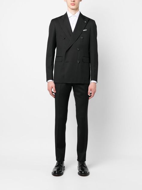 Tagliatore Double Breasted Suit - Farfetch Black Double Breasted Suit, Double Breasted Suit Men, Black Suit Men, Leg Belt, Suit Black, Black Tie Wedding, Black Suits, Double Breasted Suit, Wool Jacket