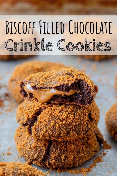 Biscoff Treats, Crinkle Recipe, Bomboloni Recipe, Loaded Cookies, Chocolate Crinkle Cookies Recipe, Pie Cups, Giant Cookies, Biscoff Recipes, Crinkle Cookies Recipe