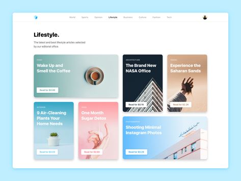 Made this lifestyle blog design for our recent Framer export release. What’s really cool about this design is that it uses Framer’s layout tools to make the design scalable by default. Our layout t... Intranet Portal, Mise En Page Web, 블로그 디자인, Minimalist Theme, Lifestyle Blog Design, Card Ui, Desain Ui, Webdesign Inspiration, Ui Design Website