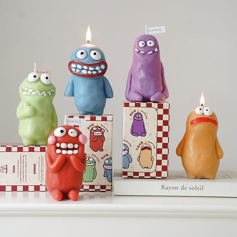 This unique earth monster design adds humor & flair, and it doubles as a decorative figurine. Compact & portable, set it on your desktop or anywhere for an instant aesthetic boost. Monster Candle, Monster Shapes, Unusual Candles, Idea Business, Clay Monsters, Novelty Candles, Cute Candles, Funny Candles, Halloween Monster