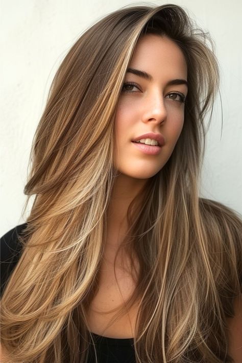 Step out with layers that whisper of summer breezes and warm sunlight. This hairstyle features long, flowing layers with gorgeous highlights that frames the face beautifully. Click here to see more stunning layered haircuts for long hair.