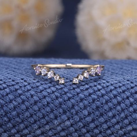 Vintage Tanzanite Wedding Band Open Wedding Band Gold Ring Unique Wedding Ring Women Gap Cuff Stacking Rings anniversary gift Lavender Ring Jewelry Information: ♡ Handmade, high-quality item ♡ Material: SOLID 14K/18K GOLD ( can be made in yellow/white/rose gold ) ♡ Stone: Tanzanite  ♡ Weight: About 0.22ct ♡ Color- Purple ♡ Cut - Round Shaped ♡ Band Width: Around 1.5mm Visit my shop for more jewelry: https://www.etsy.com/shop/acraisejewelry PRODUCTION We are jewelry artisans and manufacturers. Ev Wrap Wedding Band With Engagement Ring, Wedding Band Jacket Gold, Tanzanite Gold Ring, Unique Women Wedding Bands, Open Wedding Band With Engagement Ring, Wedding Band Ideas For Women, Curved Wedding Bands For Women, Nesting Wedding Band, Unique Wedding Bands For Women