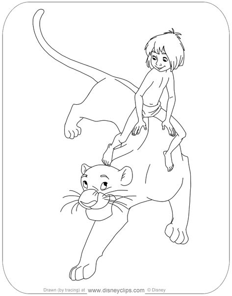 Coloring page of Mowgli and Bagheera from Disney's The Jungle Book Jungle Book Tattoo Ideas, Jungle Book Coloring Pages, Shere Khan, Book Coloring Pages, Disney Silhouettes, Disney On Ice, Pixar Characters, The Jungle Book, Glitter Tattoo