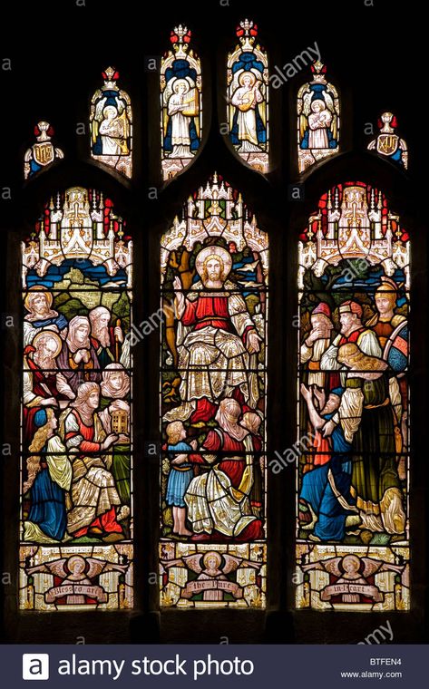 Stained glass window depicting Christ with crowd of people St Stock Photo: 32302960 - Alamy Nativity Stained Glass Window, Stained Glass Bible Stories, Christian Stained Glass Windows, St Joseph Stained Glass Window, Yorkshire Uk, St Nicholas Church, Stained Glass Crucifixion, South Yorkshire, Saint Nicholas