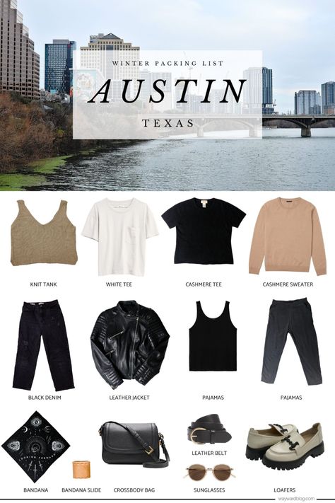 Austin Packing List, Texas Packing List, Austin Texas Style, Weekend In Austin, Texas Winter, Road Trip Outfit, Winter Packing List, Tiny Bag, Winter Packing