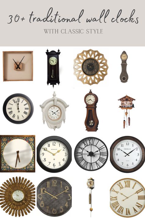 30+ Traditional Wall Clocks with Classic Style - Making it in the Mountains Kitchen Clocks Wall Ideas, Wall Clock Ideas, Wall Clock Decor Ideas, Vintage Wall Clocks, Wall Clock Decor Living Room, Wall Clock Kitchen, Wall Clock Decor, Classic Clock, Kitchen Wall Clock