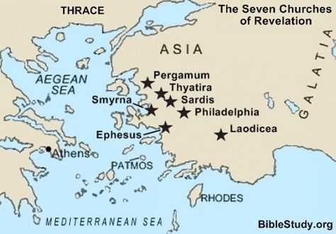 Seven Churches of Revelation Map Seven Churches Of Revelation, Bible Explained, Revelation Study, Bible Maps, Biblical Feasts, Revelation Bible Study, Biblical Stories, Inductive Bible Study, Revelation Bible