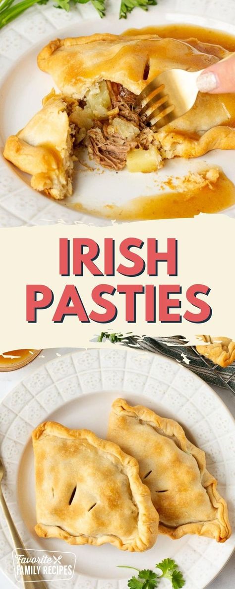 This Irish Pasties recipe is a tradition in our family every St. Patrick’s Day. The beef and potato mixture is baked into pillowy pastry dough. Every bite is hearty and flavorful. You don’t have to wait until St. Patrick’s Day to serve these Irish Pasties. They are a delicious way to use up leftover roast beef all year long. Irish Pasties, Pasty Recipe, Roast Beef And Potatoes, Leftover Pork Roast, Pasties Recipes, Leftover Roast Beef, Winter Dinner Recipes, Beef And Potatoes, Savory Appetizer