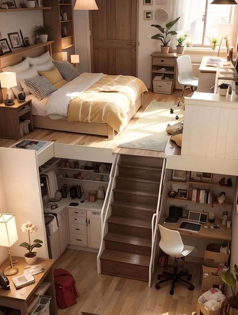 Loft House Design, Cool Room Designs, Tiny House Loft, Tiny House Inspiration, Small Room Design, Dream House Rooms, Cozy Room Decor, Dream Room Inspiration, Room Makeover Bedroom