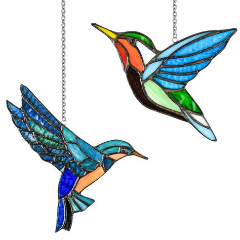 PRICES MAY VARY. 【SIZE】: Package comes with 2 hummingbird of different styles. Also, hanging chains and 2 hooks are included. 【MEMORIAL GIFT】: The stained glass hummingbird suncatcher is perfect as a gift for bird lovers on Christmas, Mother's day, birthday, Valentine's Day, weddings, or housewarming. Looks elegant and beautiful when it hanging on the window, living room, and bedroom. 【STAINED GLASS】: This is real stained glass, and it's a unique suncatcher that can be viewed from both sides. Wh Gifts For Bird Lovers, Hummingbird Suncatcher, Hummingbird Ornament, Hummingbird Gifts, Glass Hummingbird, Suncatcher Window, Stained Glass Birds, Home Decor Handmade, Window Home Decor