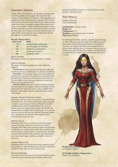 DnD 5e Homebrew — Prophecy Domain Cleric and Way of the Tattooed... Dnd Cleric Tattoo, Cleric Tattoo, Cleric Homebrew, Cleric Domains, Homebrew Classes, Dnd Cleric, Dungeons And Dragons Rules, Dnd Stories, Dungeon Master's Guide