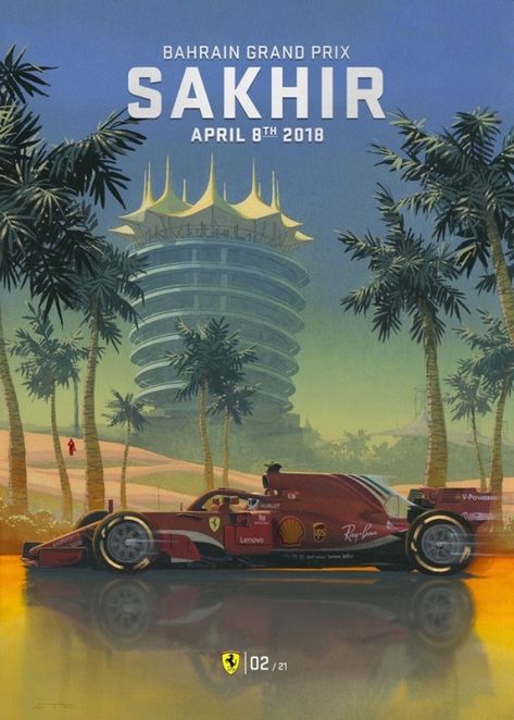 Cars Poster, Bahrain Gp, Vintage Racing Poster, Grand Prix Posters, Bahrain Grand Prix, Ferrari Poster, F1 Art, F1 Poster, Racing Art