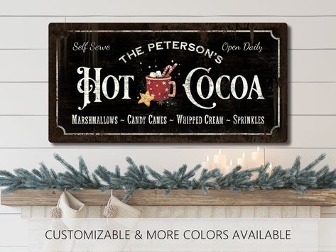 Hot Chocolate Bar Christmas, Media Center Decor, Hot Chocolate Bar Sign, Hot Chocolate Sign, Christmas Party Decor, Hot Chocolate Bar, Cocoa Christmas, Hot Chocolate Bars, Holiday Signs