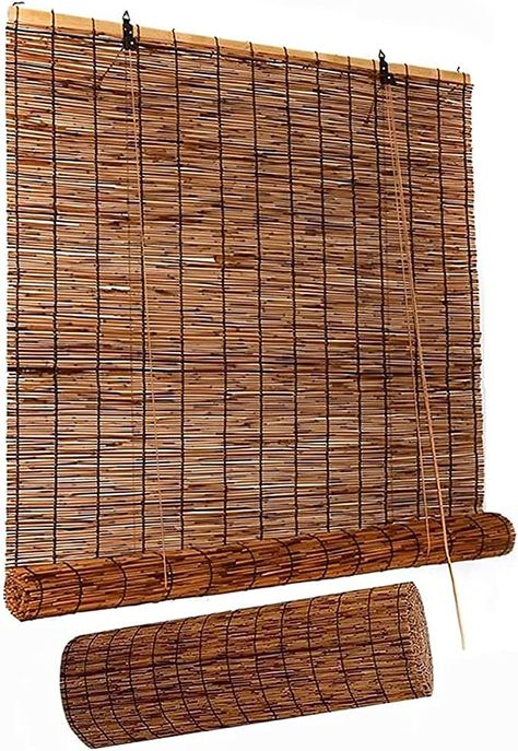 Amazon.com: HSHBDDM Outdoor Blinds Roll Up Shade,Retro Bamboo Roll Up,Roman Roller Blind,Shade Natural Reed Blinds Bamboo,Reed Curtains with Lift,sun protection, breathable,Privacy,Custom Size-23×59in(WxH)-brown : Home & Kitchen Bamboo Shades Outdoor, Window Coverings Diy, Shades For Windows, Outdoor Blinds, Bamboo Blinds, Bamboo Shades, Roller Shades, Shades Blinds, Window Shades