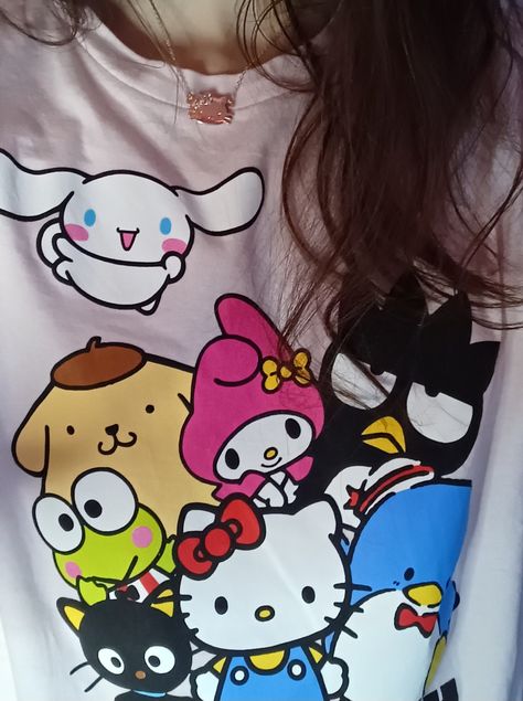 Sanrio Shirt, Fitted Cute T-shirt With Hello Kitty Print, Sanrio Shirt Aesthetic, Hello Kitty Casual T-shirt For Streetwear, Casual Pink Hello Kitty T-shirt, Sanrio Outfits, Kawaii Hello Kitty Short Sleeve T-shirt, Sanrio Clothes, Kitty Clothes