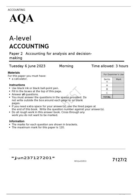 https://www.stuvia.com/doc/3066902/aqa-a-level-accounting-paper-2-accounting-for-analysis-and-decision-making-june-2023 O Levels, A Level, Past Papers, Focus On What Matters, Outside The Box, Student Writing, Study Notes, Lined Page, Decision Making