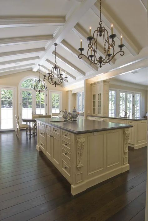 40 Stunning Kitchens with Vaulted Ceilings (Photo Gallery) – Home Awakening French Country Kitchen Cabinets, French Country Kitchen Designs, French Country Decorating Kitchen, Country Kitchen Cabinets, Country Kitchen Designs, French Country Kitchens, Decor Ikea, Country Decorating, Kitchen Ceiling