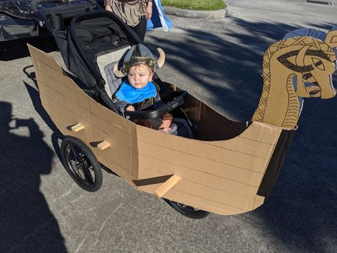 Baby Viking Costume, Cardboard Viking Ship, Kids Viking Costume, Stroller Costume, Viking Birthday, Viking Party, Viking Shop, Ship Craft, Viking Costume